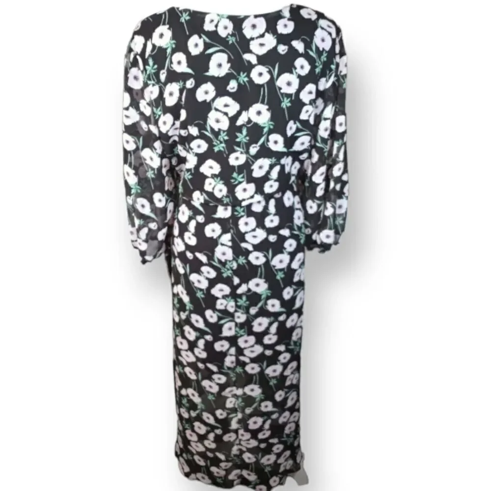 BLACK & PINK FLORAL V-NECK DRESS SZ.XXXL EUC.